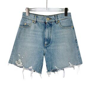 Balmain Blue Distressed Denim Fringed Shorts XS Limited Edition Premium Cotton C